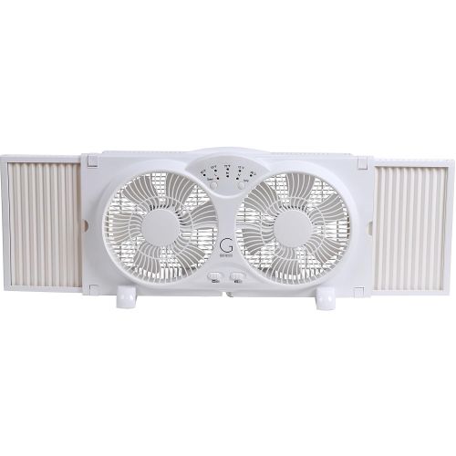  Genesis Twin Window Fan with 9 Inch Blades, High Velocity Reversible AirFlow Fan, LED Indicator Lights Adjustable Thermostat & Max Cool Technology, ETL Certified