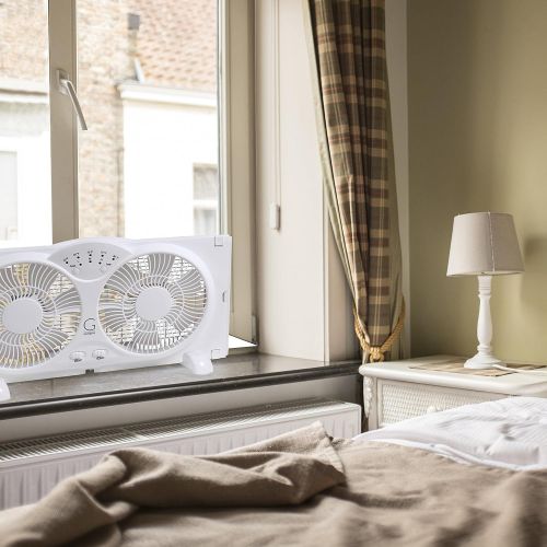  Genesis Twin Window Fan with 9 Inch Blades, High Velocity Reversible AirFlow Fan, LED Indicator Lights Adjustable Thermostat & Max Cool Technology, ETL Certified