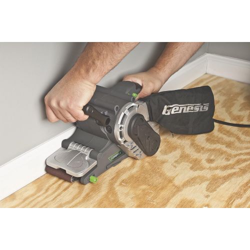  Genesis GBS321A Single Lever 3 x 21 Variable Speed Belt Sander with Adjustable Front Handle and Dust Collection Bag , Grey