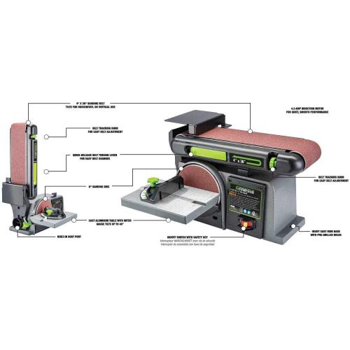  Genesis 4.3 Amp 4 in. x 36 in. Belt/6 in. Disc Combination Sander with Cast Iron Base and Miter Gauge (GBDS430)