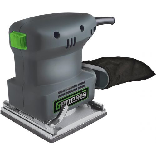  Genesis GPS2303 1/4 Sheet Palm Sander with Palm Grip, Dust-Protected Switch, Dust Bag, and Sandpaper Assortment