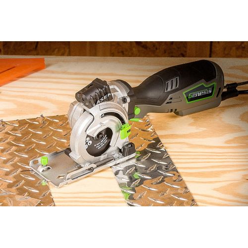  GENESIS Genesis GPCS535CK 5.8 Amp, 3-12” Control Grip Plunge Compact Circular Saw Kit with Laser, Miter Base, 3 assorted blades, Vacuum Adapter Hose, Rip Guide and Carrying bag