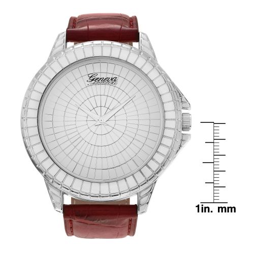  Geneva Platinum Mens Silvertone Mirrored Dial Faux Leather Strap Watch by Geneva Platinum