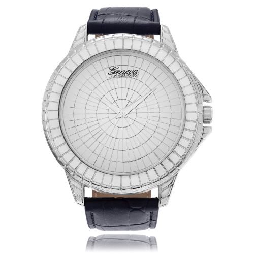  Geneva Platinum Mens Silvertone Mirrored Dial Faux Leather Strap Watch by Geneva Platinum