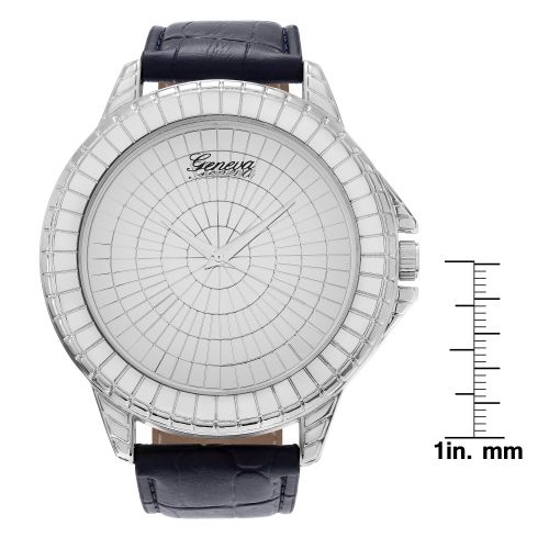  Geneva Platinum Mens Silvertone Mirrored Dial Faux Leather Strap Watch by Geneva Platinum