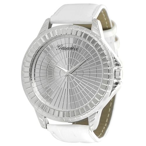  Geneva Platinum Mens Silvertone Mirrored Dial Faux Leather Strap Watch by Geneva Platinum