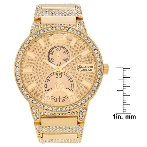  Geneva Platinum Mens Rhinestone Link Bracelet Watch by Geneva Platinum