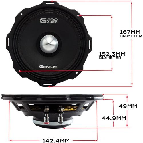  [아마존베스트]Genius GPRO-M0865 6.5 300 Watts-Max Midrange Neodymiun Car Audio Speaker 4-Ohms Paper Cone