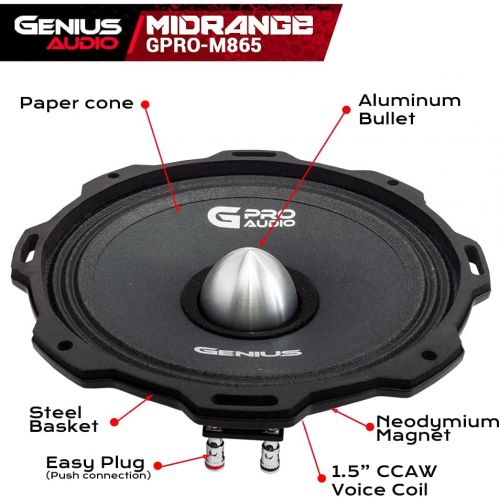  [아마존베스트]Genius GPRO-M0865 6.5 300 Watts-Max Midrange Neodymiun Car Audio Speaker 4-Ohms Paper Cone