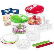 Genius Nicer Dicer Twist Universal Chopper Set 18 Pieces ? Manual Vegetable Cutter with Pulley, Salad Spinner & Strainer ? Onion Cutter for Chopping + Mashing 1000 ml.