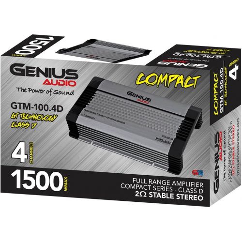  Genius GTM-100.4D 1500 Watts-MAX Compact Car Full Range Amplifier 4 Channel Class-D 2-Ohm Stable