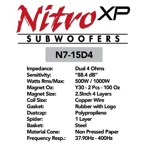  Genius N7-15D4 15 1000 Watts-Max Car Audio Subwoofer Nitro XP Dual 4-Ohms