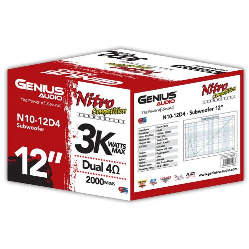  Genius N10-12D4 12 3000 Watts-Max Car Audio Subwoofer Nitro Competition Dual 4-Ohms