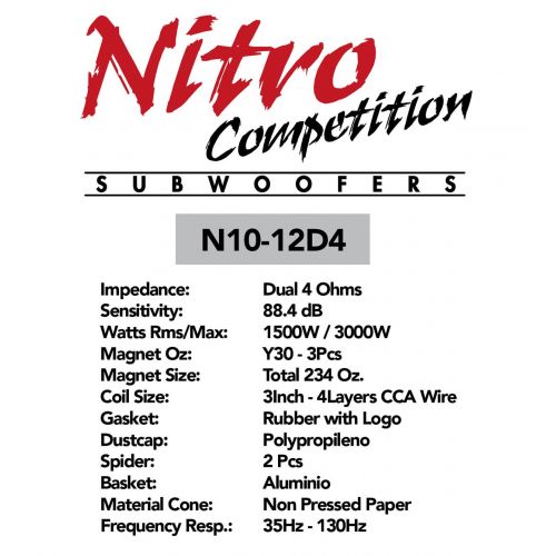  Genius N10-12D4 12 3000 Watts-Max Car Audio Subwoofer Nitro Competition Dual 4-Ohms