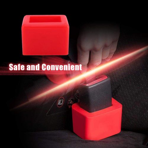  [아마존베스트]Genleas 1 set Car Seat Belt Buckle Holder and Clip & Metal Lock, Buckle Up - Soft Silicone - Easy...