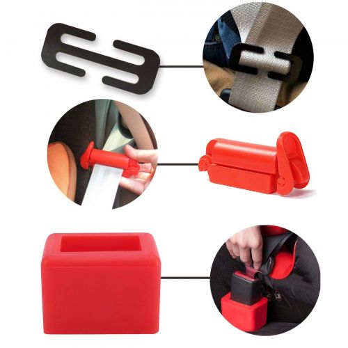  [아마존베스트]Genleas 1 set Car Seat Belt Buckle Holder and Clip & Metal Lock, Buckle Up - Soft Silicone - Easy...