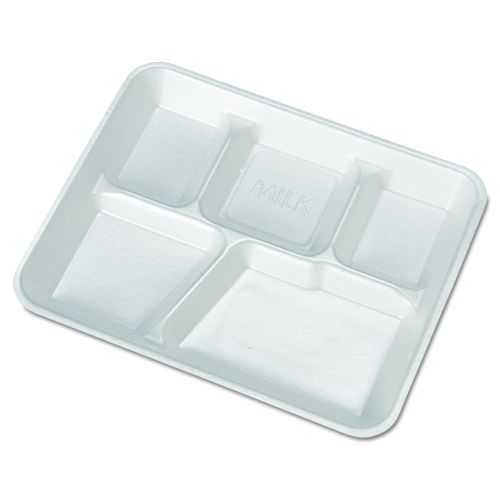  Genpak 10500 Foam School Trays, 5-Comp, 10 2/5 x 8 2/5 x 1 1/4, White (Case of 500)