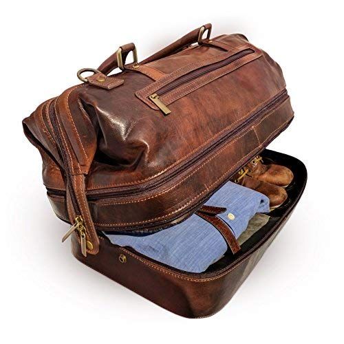  Gent Supply Leather Duffle Adventure Bag Weekender Travel Luggage with Shoe Compartment