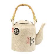 Gentle Meow Earthenware Old Beam Pot Nostalgic Tea Pot with Bamboo Handle, 28 Oz, Fu Pattern