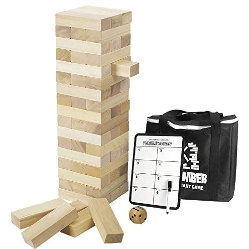  [아마존베스트]Giant Timber Tower with Dice & Game Board, 56 Pcs Gentle Monster Large Size Wooden Stacking Game, Classic Outdoor Games for Adult Kids Family, Jumbo Blocks (Jumbo 56pc)