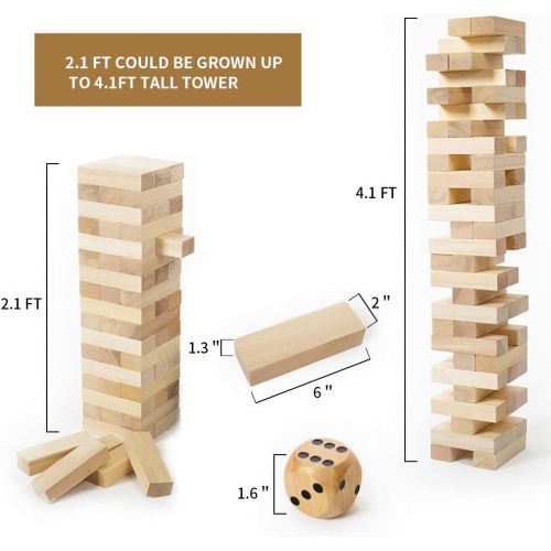  [아마존베스트]Giant Timber Tower with Dice & Game Board, 56 Pcs Gentle Monster Large Size Wooden Stacking Game, Classic Outdoor Games for Adult Kids Family, Jumbo Blocks (Jumbo 56pc)