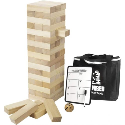  [아마존베스트]Giant Timber Tower with Dice & Game Board, 56 Pcs Gentle Monster Large Size Wooden Stacking Game, Classic Outdoor Games for Adult Kids Family, Jumbo Blocks (Jumbo 56pc)