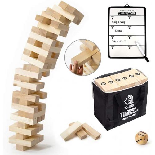  [아마존베스트]Giant Timber Tower with Dice & Game Board, 56 Pcs Gentle Monster Large Size Wooden Stacking Game, Classic Outdoor Games for Adult Kids Family, Jumbo Blocks (Jumbo 56pc)