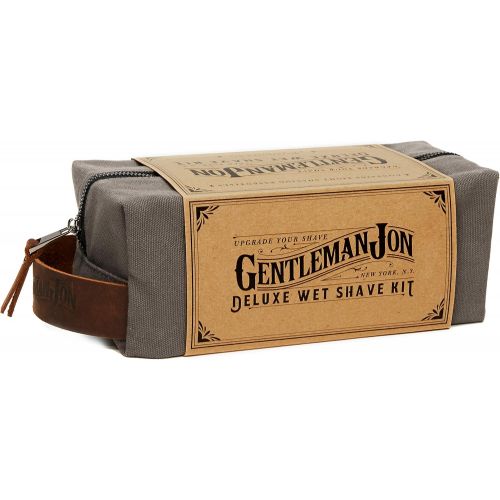  Gentleman Jon Deluxe Wet Shave Kit | Includes 8 Items: Safety Razor, Badger Hair Brush, Shave Stand, Canvas & Leather Dopp Kit, Alum Block, Shave Soap, Stainless Steel Bowl and Ast