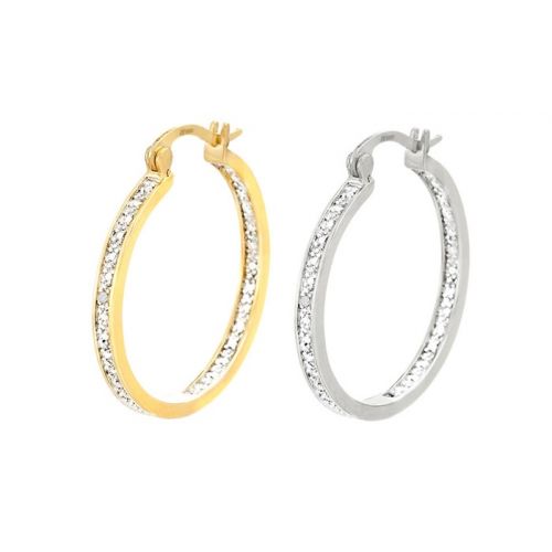  Genuine Diamond Accent Hoop Earrings in 18K White or Gold Plating