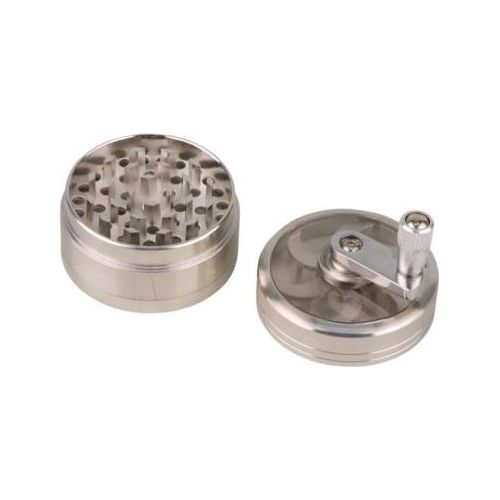  Genussleben Grind Grinder with Crank Spice Metal Grinder with Sieve Diameter 55mm Herb Grinder 4Pieces with Cloth Bag