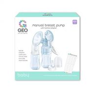 Geo Manual Breast Pump | with Bottle Adapter for Narrow and Wide Neck Bottles | Soft Silicone Shield | Perfect for Breastfeeding Mothers | BPA Free | Includes 2 x 4 Ounce Feeding Bottl