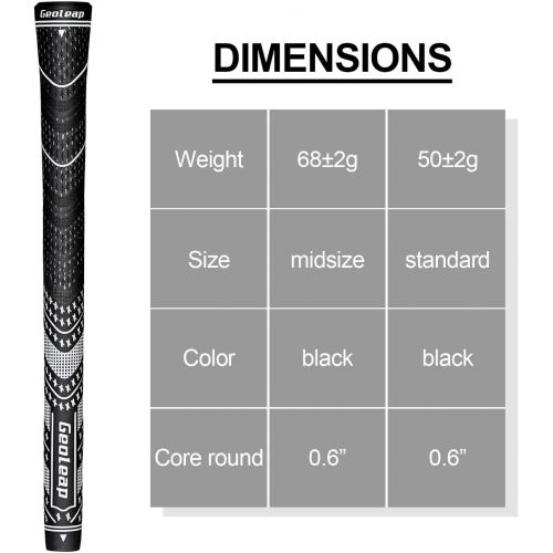  Geoleap ACE-C Golf Grips Set of 13- Cord Rubber, Hybrid Golf Club Grips, Standard/Mdisize, 10 Colors Optional.