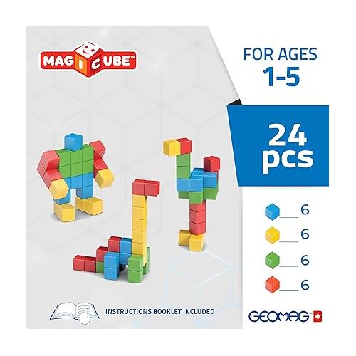  GEOMAG Swiss-Made MagiCube 24-Piece Magnetic Stacking Cubes Building Set, Large Blocks for Toddlers & Kids Ages 1-5, STEM Educational Toy, Creativity, Coordination, Early Learning Fun