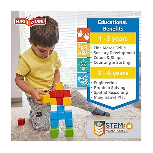  GEOMAG Swiss-Made MagiCube 24-Piece Magnetic Stacking Cubes Building Set, Large Blocks for Toddlers & Kids Ages 1-5, STEM Educational Toy, Creativity, Coordination, Early Learning Fun