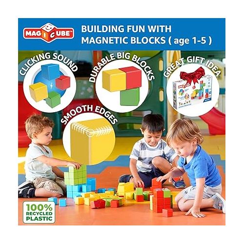  GEOMAG Swiss-Made MagiCube 24-Piece Magnetic Stacking Cubes Building Set, Large Blocks for Toddlers & Kids Ages 1-5, STEM Educational Toy, Creativity, Coordination, Early Learning Fun