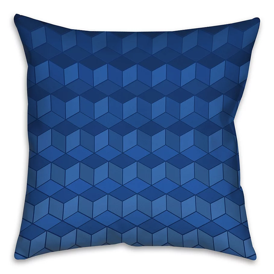 Geometric Cube-Pattern Throw Pillow in Navy