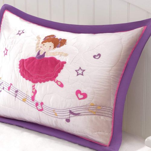  Geometric 3 Piece Girls Purple Pink Ballerina Patchwork Coverlet Twin Set, Pretty Girly All Over Patch Work Ballet Dancer Bedding, Cute Multi Floral Dancing Dancers Shoes Heart Polka Dot The