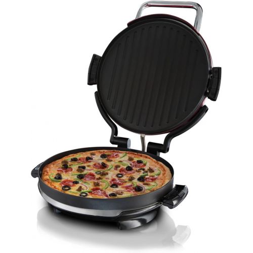  George Foreman 24640-56 Fitnessgrill Entertaining 360°, extra grosse Grillflache, Ø 30cm, Pizzabackblech, rot/schwarz