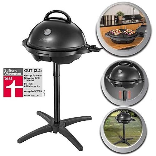  George Foreman 22460-56 Stand- & Tischgrill 2-in-1, Universal-Grill fuer Innen- und Aussennutzung, Ø 44,5cm, aussenliegendes Thermometer, 2400 Watt, schwarz