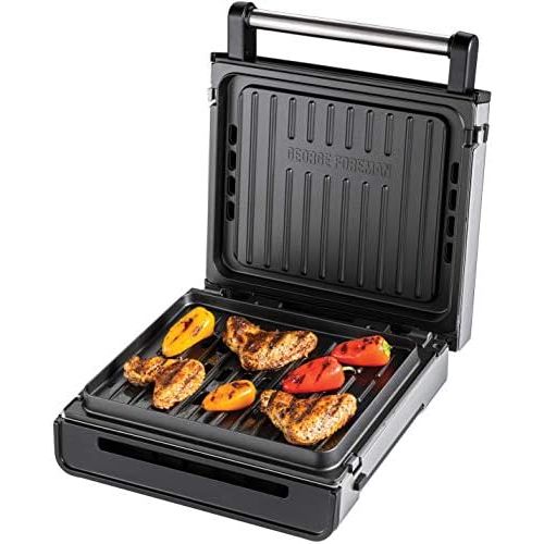  [아마존베스트]George Foreman Smokeless Contact Grill (87% Less Smoke, Removable & Dishwasher Safe Grill Plates, 200°C Grill Temperature, Stainless Steel Housing) Table Grill, Panini Maker, Sandw