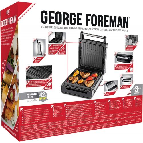  [아마존베스트]George Foreman Smokeless Contact Grill (87% Less Smoke, Removable & Dishwasher Safe Grill Plates, 200°C Grill Temperature, Stainless Steel Housing) Table Grill, Panini Maker, Sandw