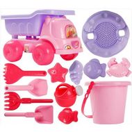 George Jimmy 13 Pieces Children Beach Toys Set Sand Toys Shovel Tools Sandbox Accessories Pink