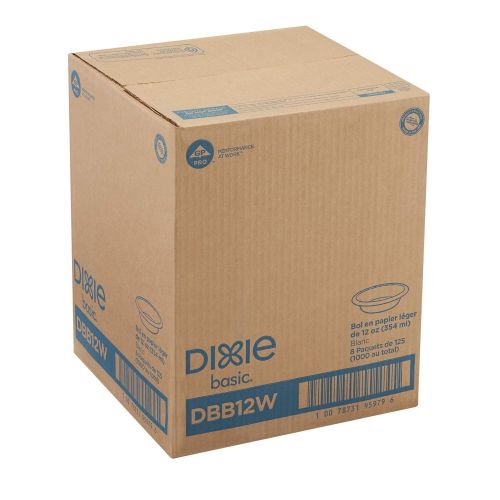  Dixie Basic 12oz. Light-Weight Disposable Paper Bowls by GP PRO (Georgia-Pacific), White, DBB12W, 1000 Count (125 Bowls Per Pack, 8 Packs Per Case)