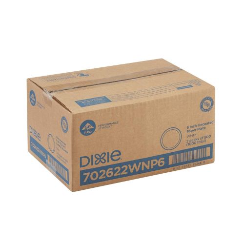  Dixie 6in Light-Weight Paper Plates by GP PRO (Georgia-Pacific), White, 702622WNP6, 1,000 Count (500 Plates Per Pack, 2 Packs Per Case)