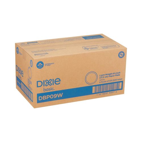  Dixie Basic 9” Light-Weight Paper Plates by GP PRO (Georgia-Pacific), White, DBP09W, 500 Count (125 Plates Per Pack, 4 Packs Per Case)