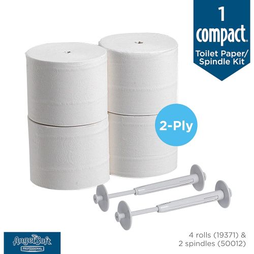  Compact Spindle Kit for ASI Dispenser by GP PRO (Georgia-Pacific), 4 Angel Soft Professional Series Compact Premium Embossed Coreless 2-Ply High-Capacity Toilet Paper Rolls & 2 Spi