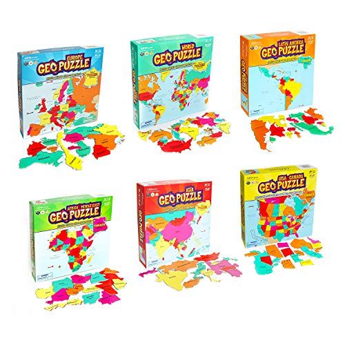  GeoToys  Set of 6 GeoPuzzles in Individual Boxes  Educational Kid Toys for Boys and Girls, 50+ Piece Geography Jigsaw Puzzles, Jumbo Size Kids Puzzles  Ages 4 and up