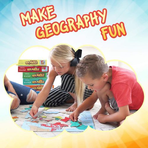  GeoToys  Set of 6 GeoPuzzles in Individual Boxes  Educational Kid Toys for Boys and Girls, 50+ Piece Geography Jigsaw Puzzles, Jumbo Size Kids Puzzles  Ages 4 and up