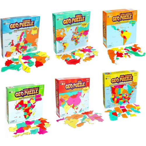  GeoToys  Set of 6 GeoPuzzles in Individual Boxes  Educational Kid Toys for Boys and Girls, 50+ Piece Geography Jigsaw Puzzles, Jumbo Size Kids Puzzles  Ages 4 and up