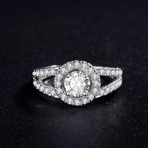  [아마존베스트]GerTong 1 PCS Elegant Womens Ring Shinning Sterling Silver Big Round 3A Zircon Cut Diamond Sparkly Rings Anniversary Wedding Engagement Ring Jewelry Gifts for Women Lady Girls Size